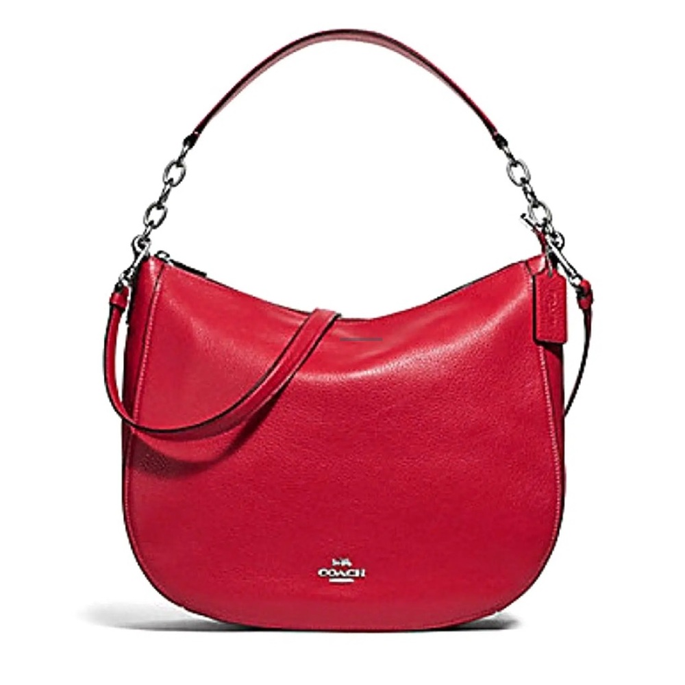 Coach Pebble Leather Elle Bright Red Hobo Shoulder Bag